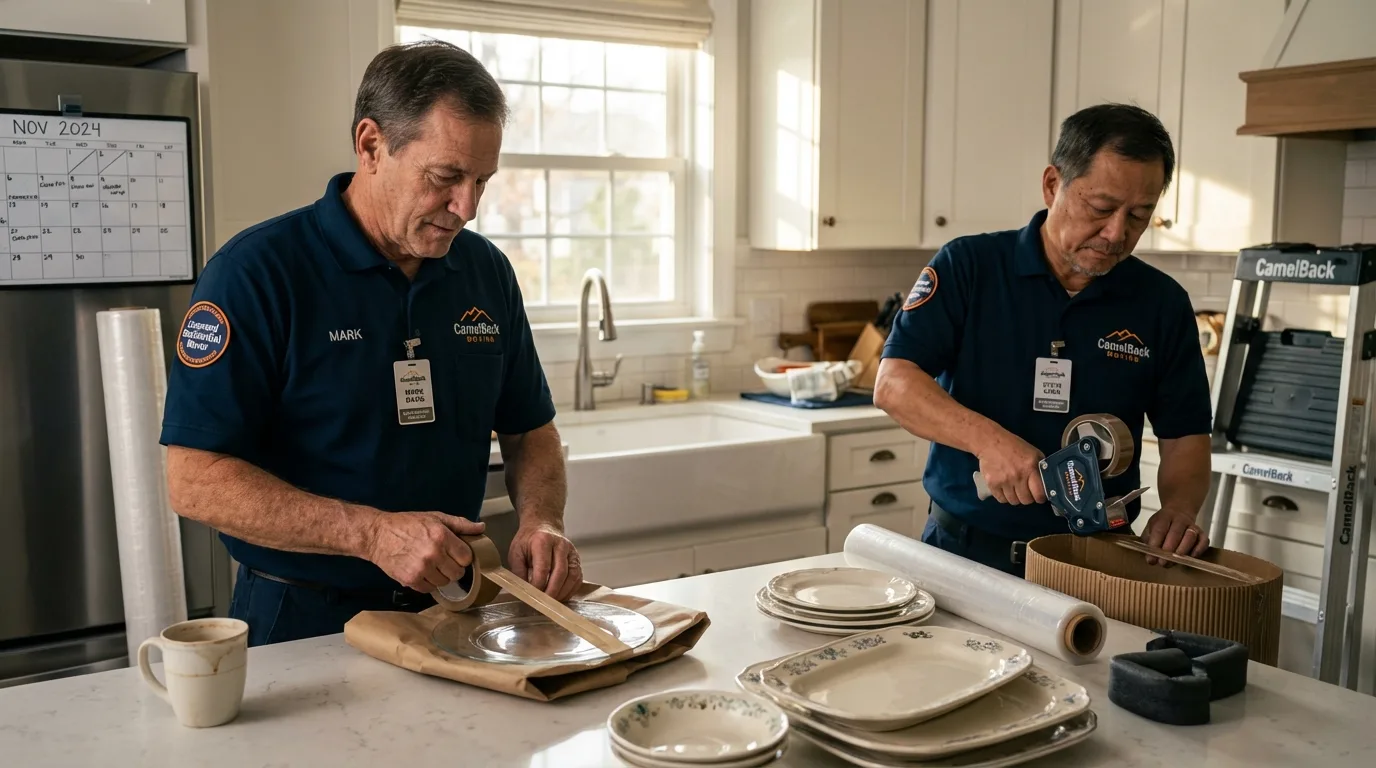 Professional crew packing kitchen dishware in Millers Creek, NC